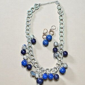 Necklace Earring Duo All the Blues Silvertone Set